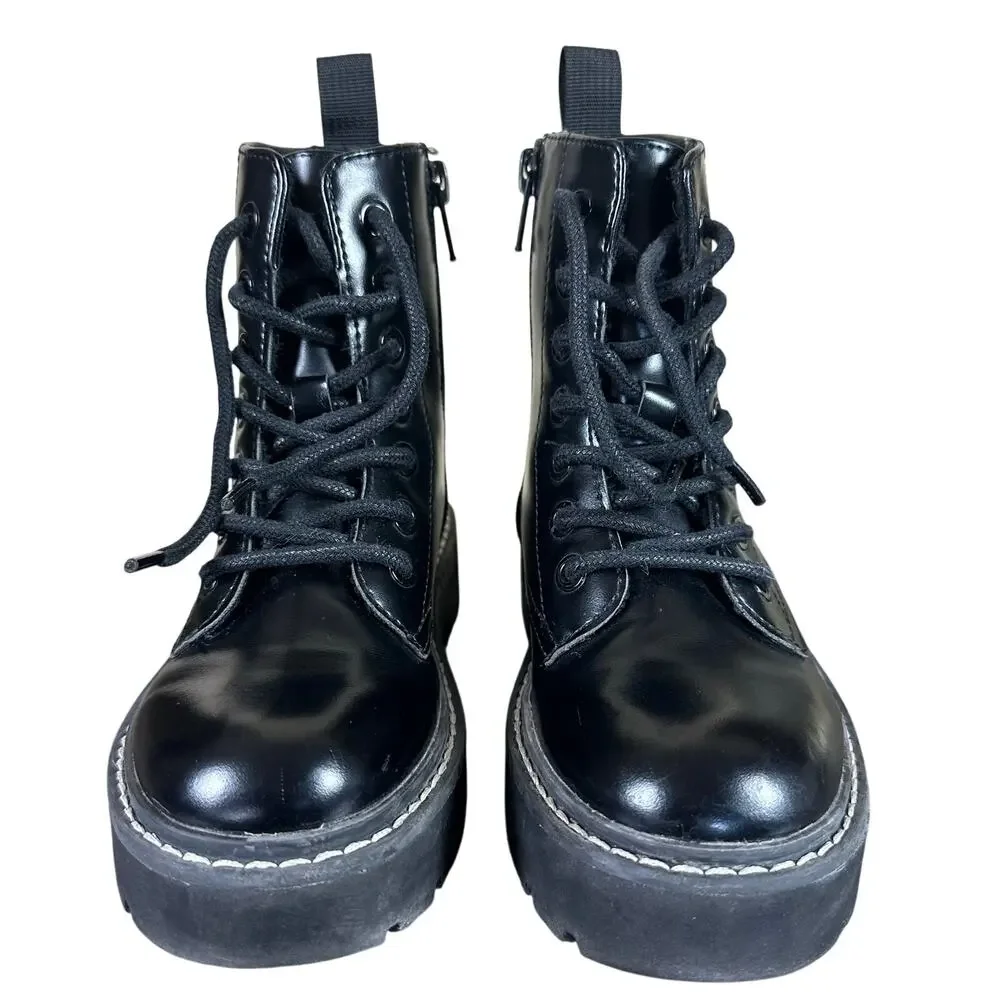 H&M Little Girl Black Lace-Up Combat Boots, Size 13.5
